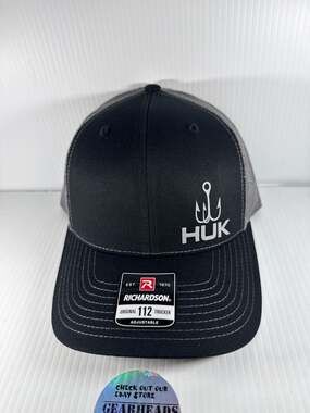 Richardson 112 Trucker Hat black/Gray HUK Barb hook Logo Snapback